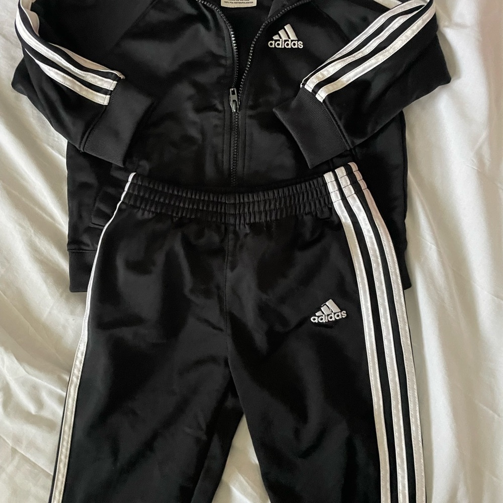 Adidas Kids Black Joggers with White Stripes